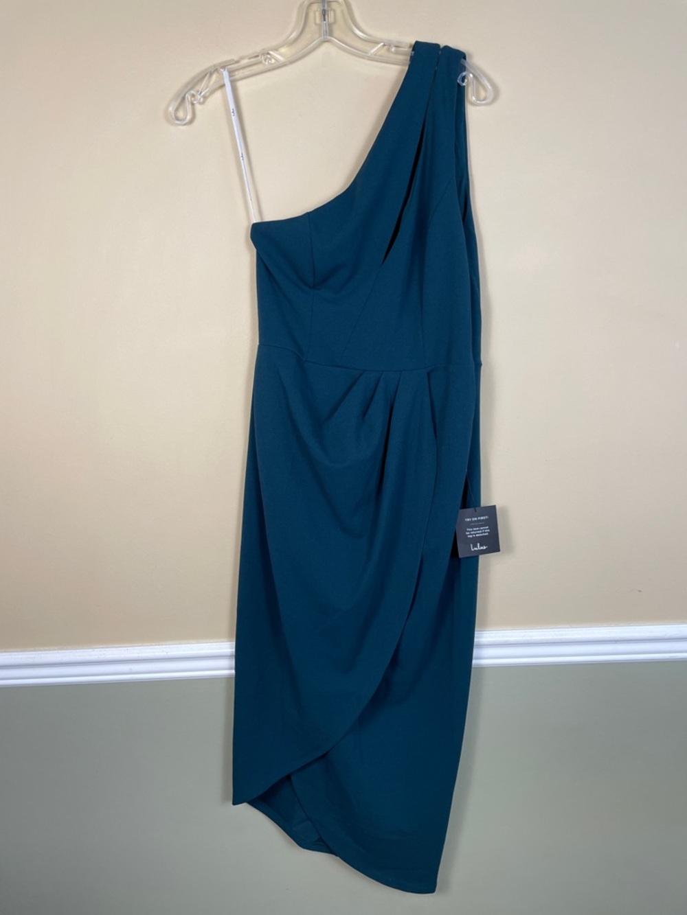 NWT Lulus Women’s So Flirty One-Shoulder Cutout Asymmetrical Teal Blue Dress